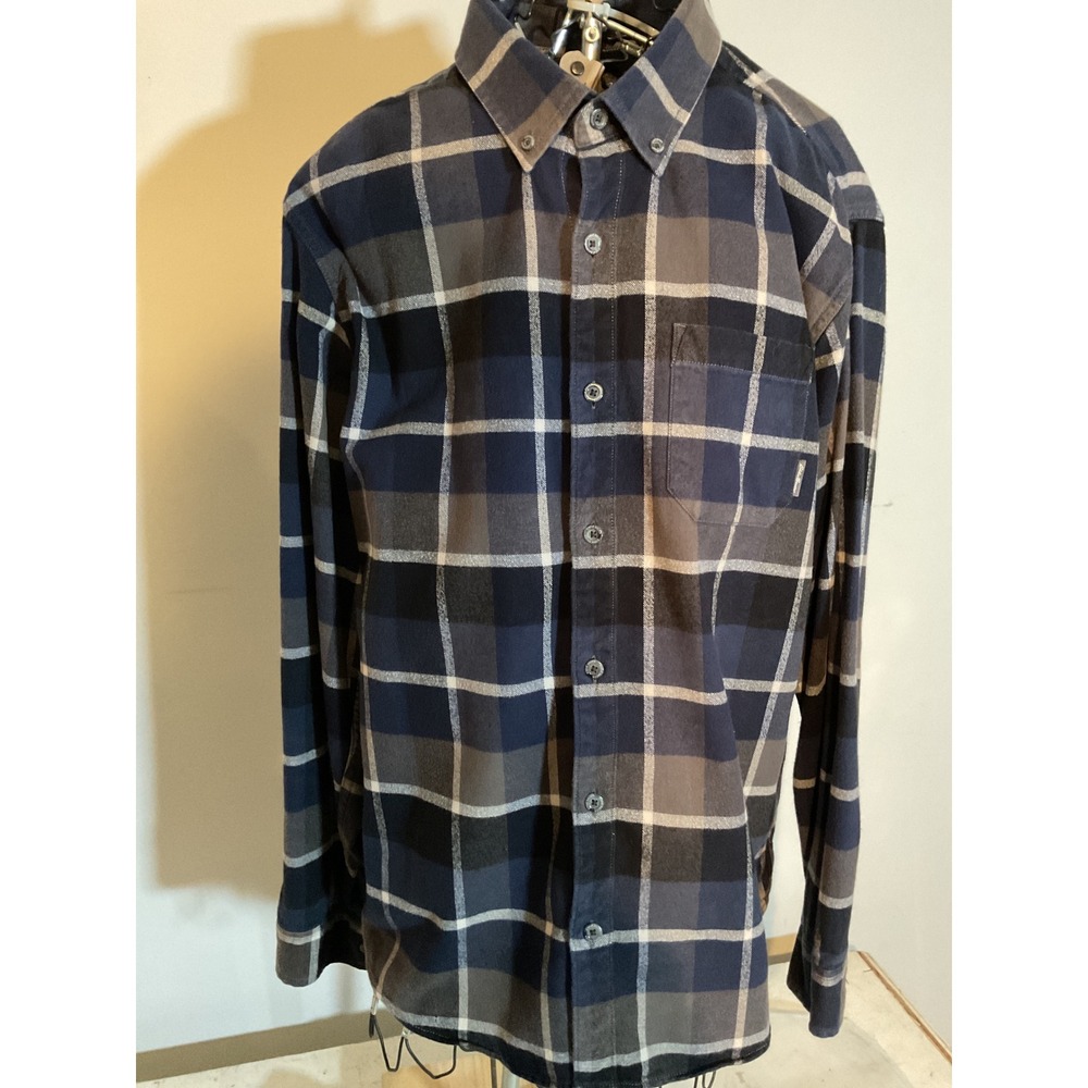 Eddie Bauer Mens Large Classic Fit Flannel Shirt Blue Grey Plaid Cotton L/S